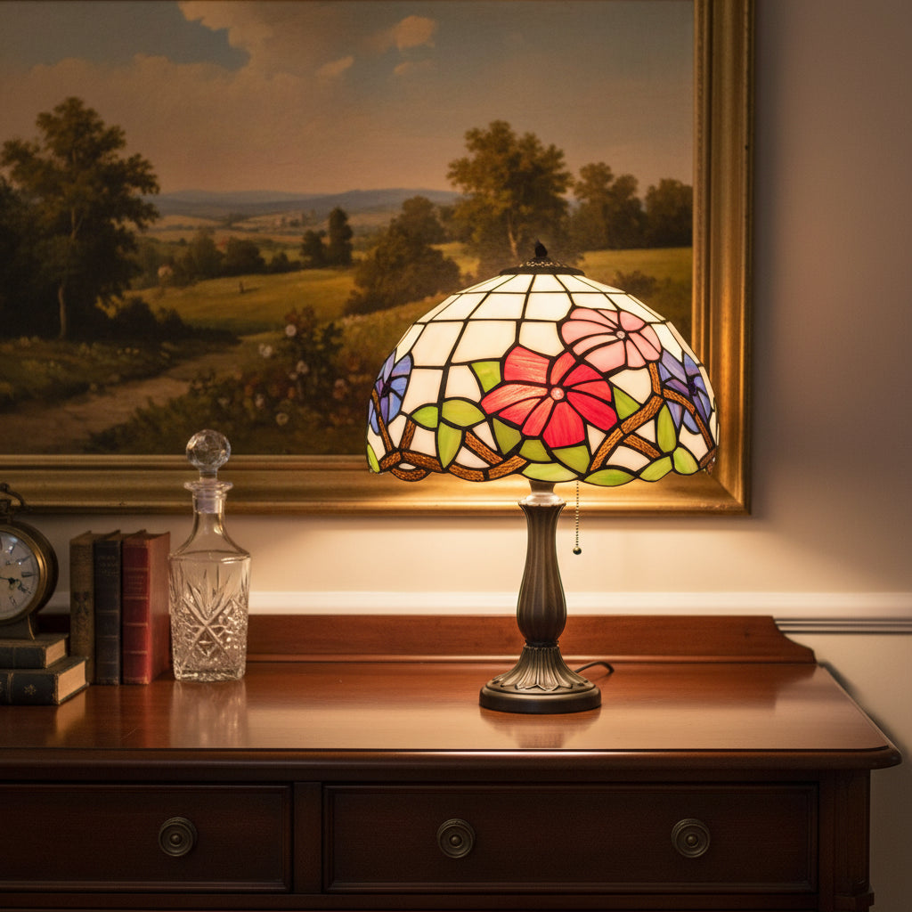 Floral Tiffany-Style Stained Glass Lampshade