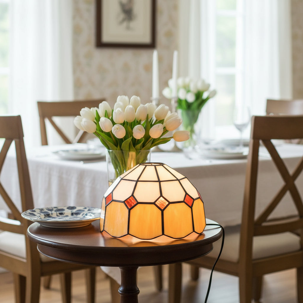 Geometric White Amber Tinted Glass Lampshade