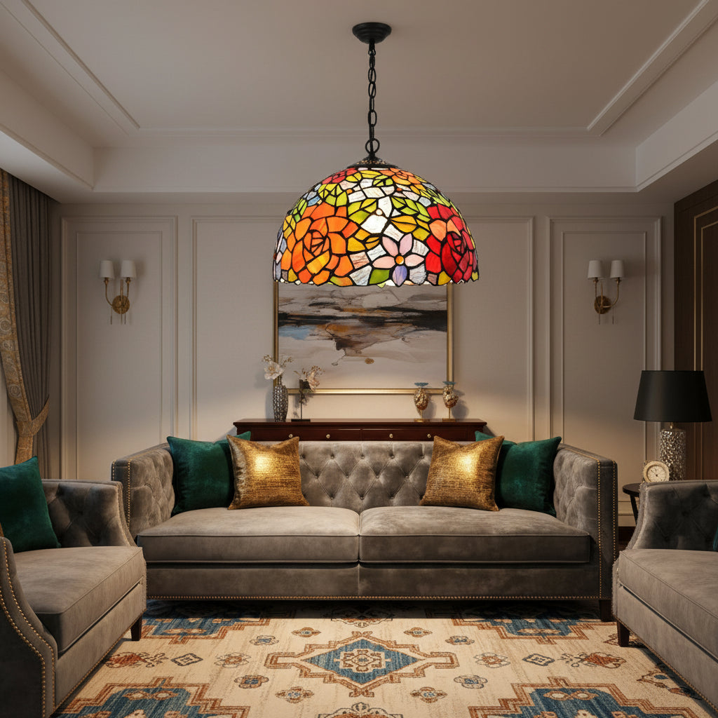 Tiffany Style Floral Pendant Lamp Multicolor