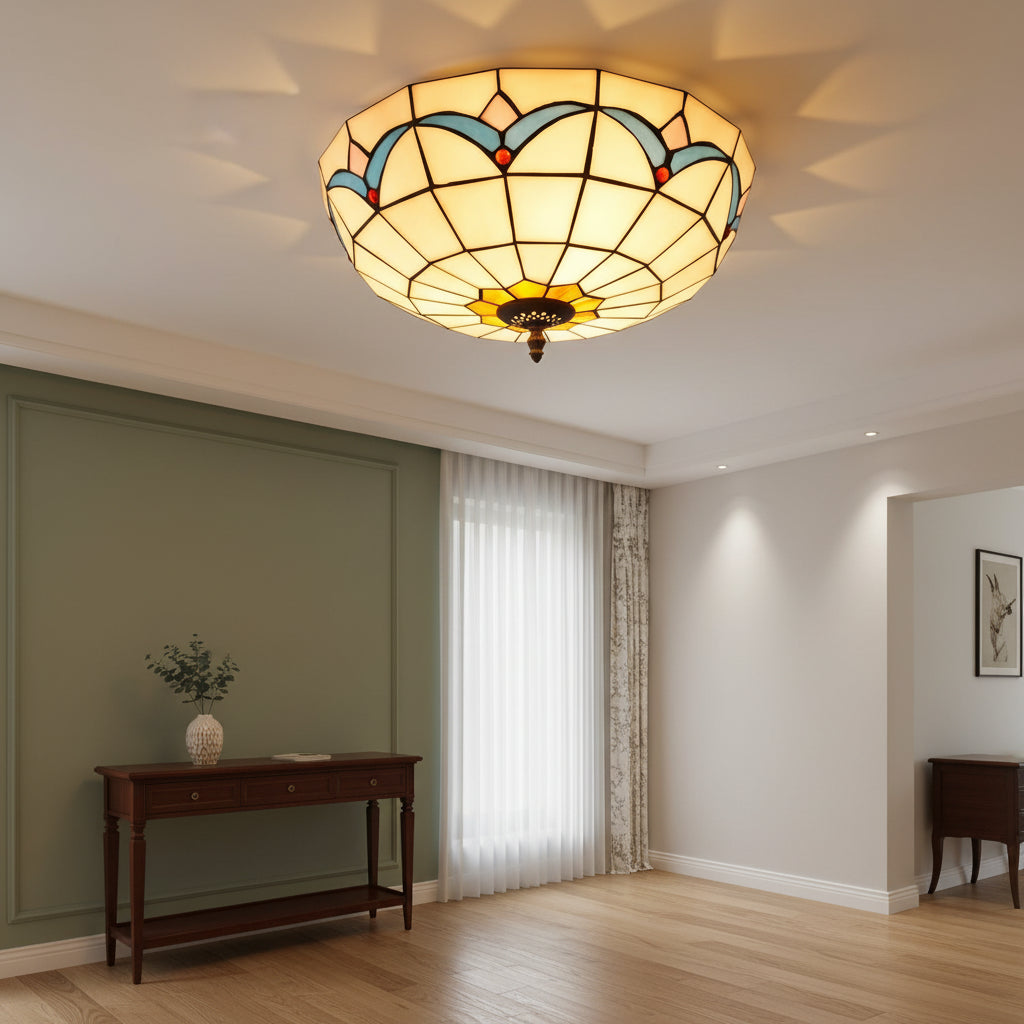 Geometric Stained Glass Tiffany Ceiling Light