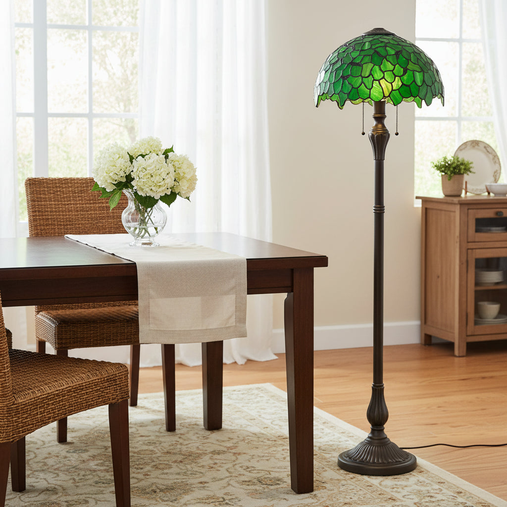 Tiffany Bell-Shade Lampshade in Shaded Green Stained Glass