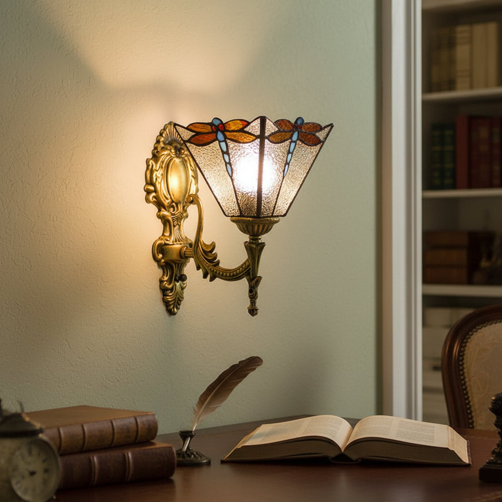 Bronze Dragonfly Tinted Glass Wall Sconce