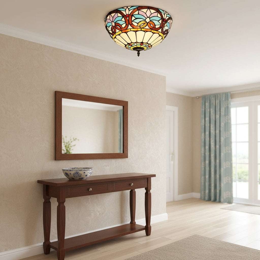 Floral Tiffany Style Stained Glass Ceiling Light