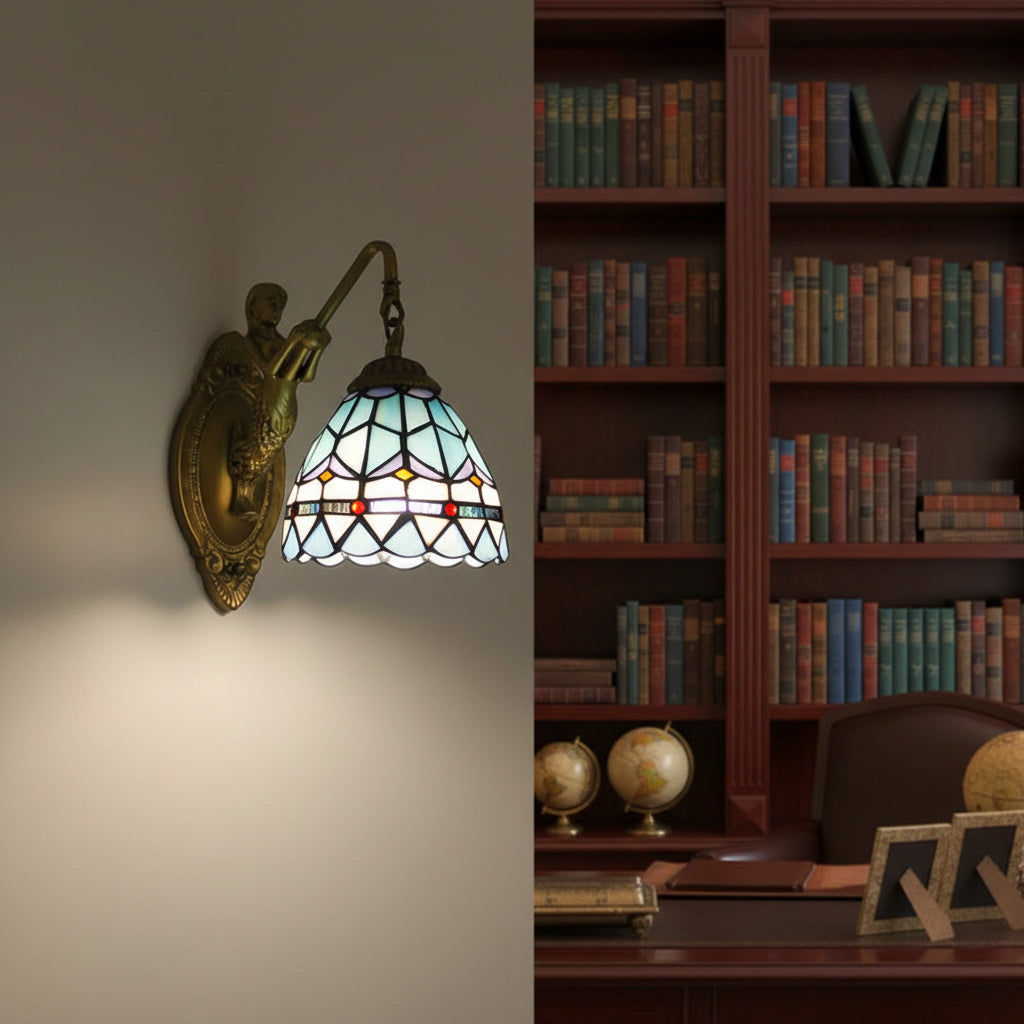 Tiffany Mermaid Wall Sconce in Stained Glass