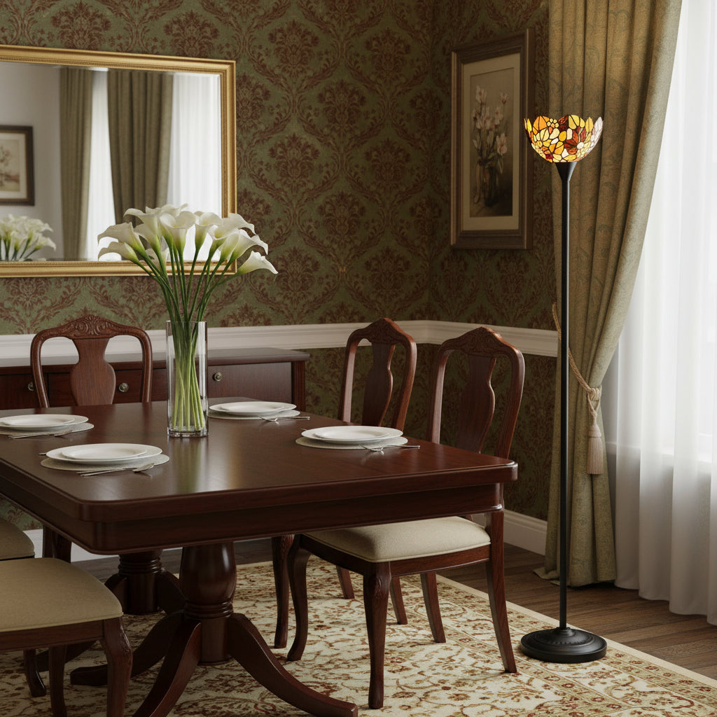 Floral Tiffany Style Floor Lamp in Stained Glass