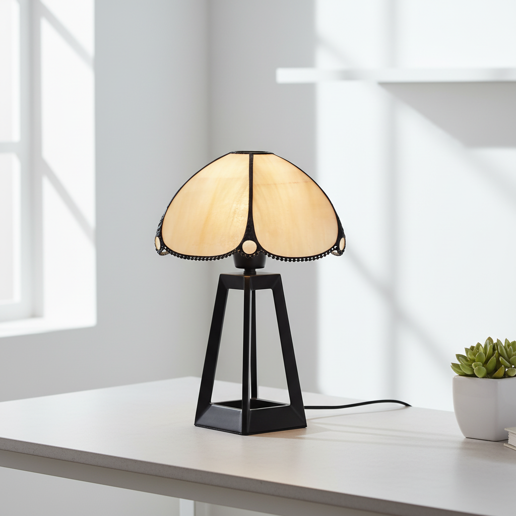 Iridescent Mother-of-Pearl Lampshade with Scalloped Edge