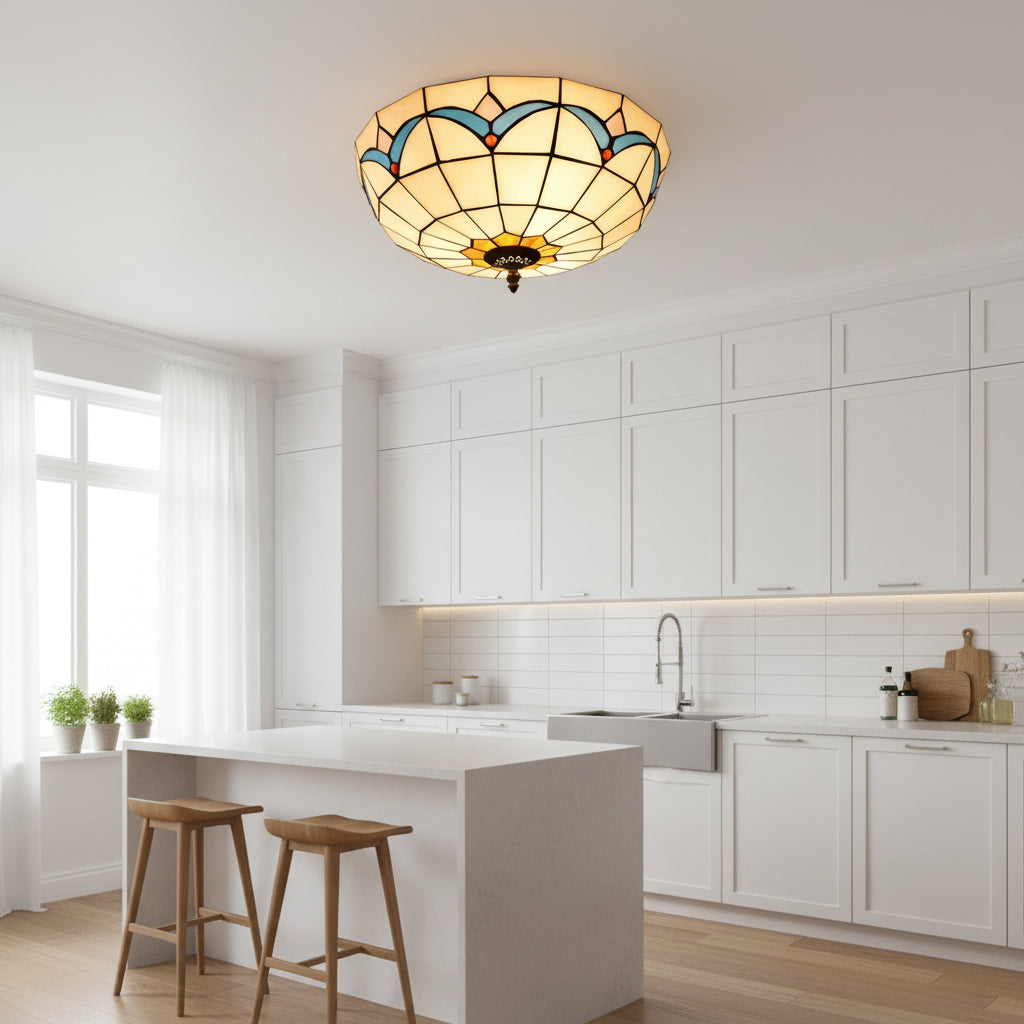 Geometric Stained Glass Tiffany Ceiling Light
