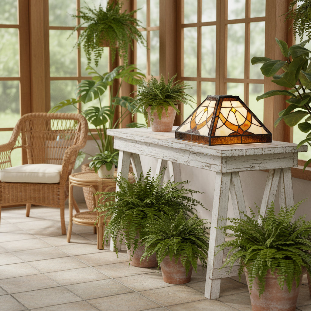 Square Tiffany-Style Lampshade in Cream and Amber