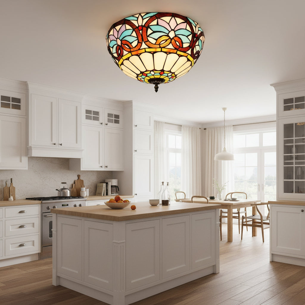 Floral Tiffany Style Stained Glass Ceiling Light