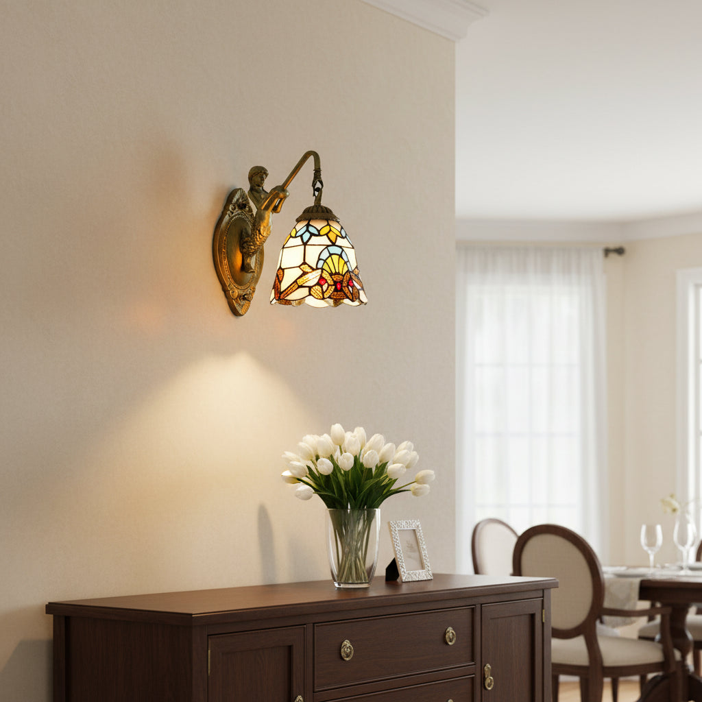 Mermaid Wall Sconce in Antique Bronze and Tinted Glass