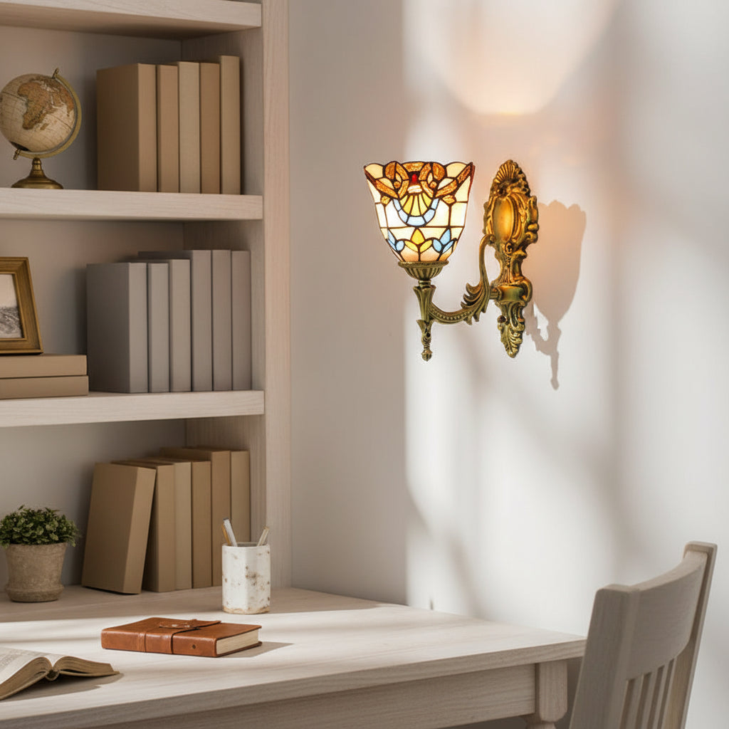 Ornate Tiffany Style Stained Glass Wall Sconce