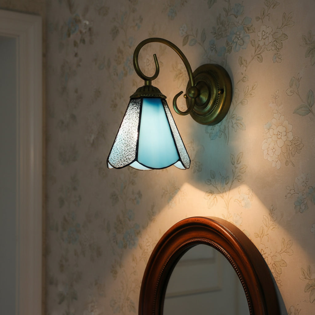 Tiffany Wall Sconce in Blue and Bronze Glass