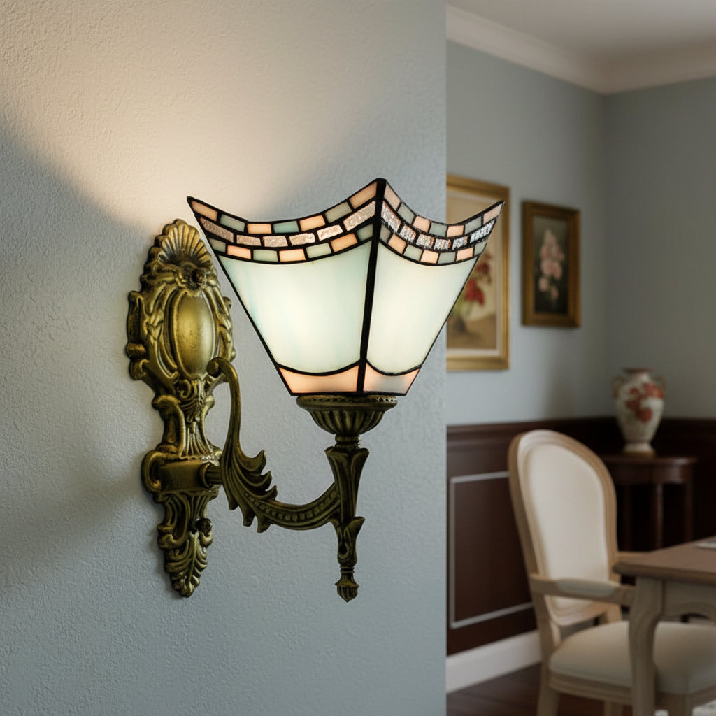 Vintage Tiffany-Style Ornate Metal Wall Sconce