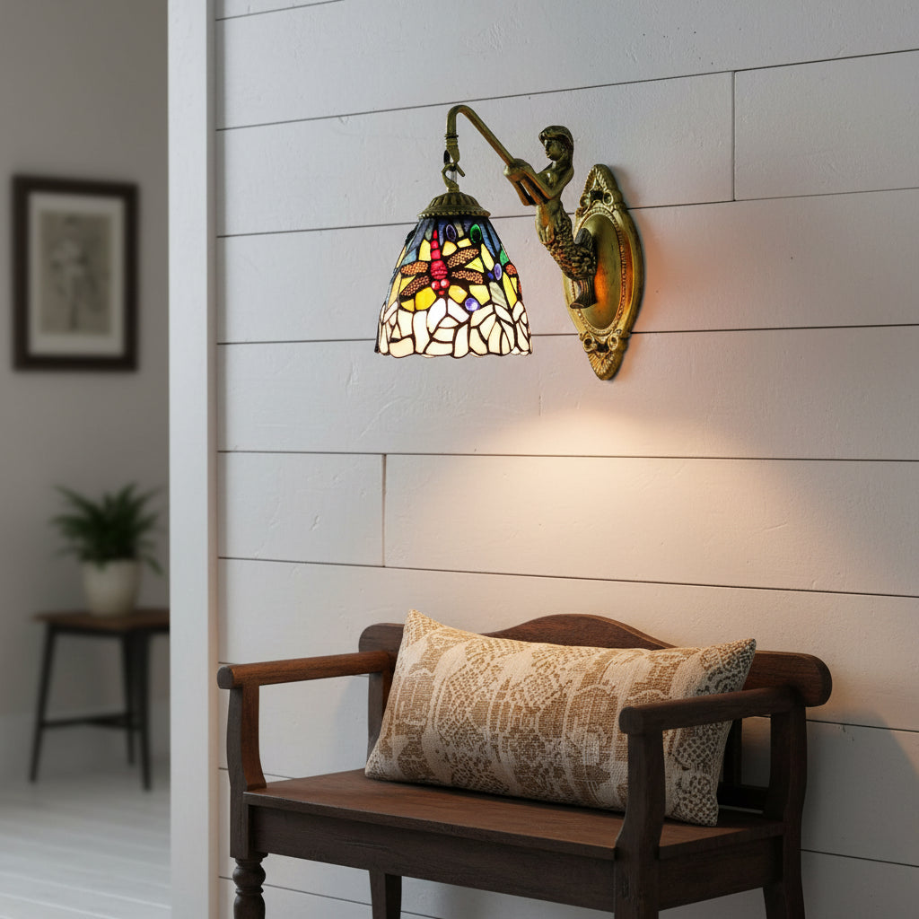 Tiffany Mermaid Wall Sconce in Stained Glass Dragonfly