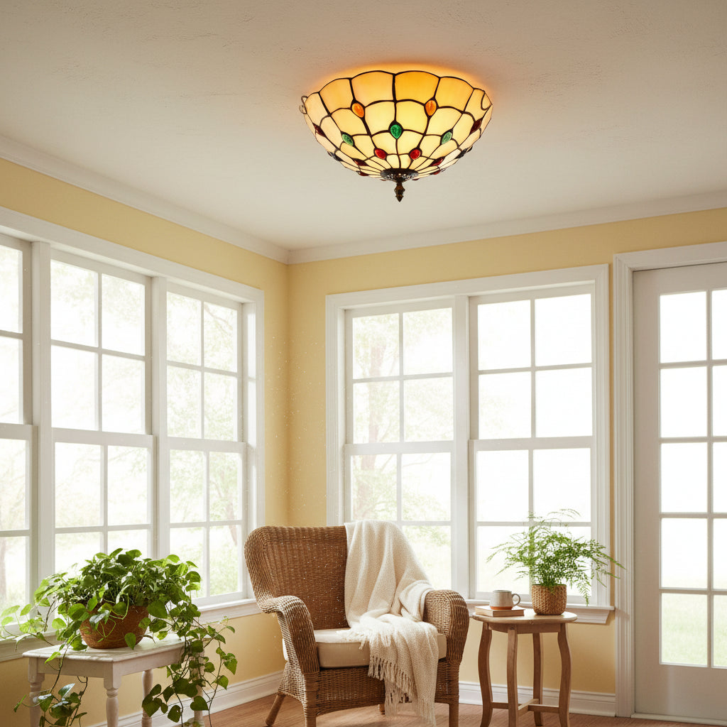 Tiffany Style Stained Glass Dome Ceiling Light