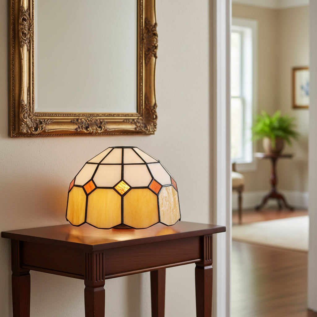 Geometric White Amber Tinted Glass Lampshade