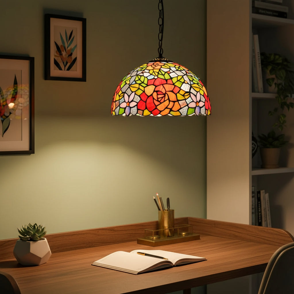 Tiffany Style Floral Pendant Lamp Multicolor