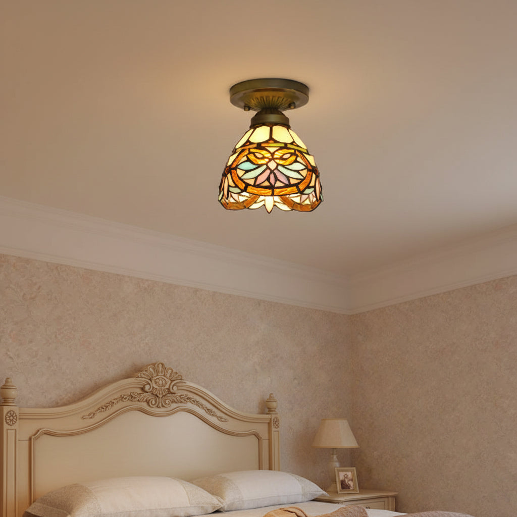 Floral Bronze Tiffany Style Stained Glass Ceiling Light