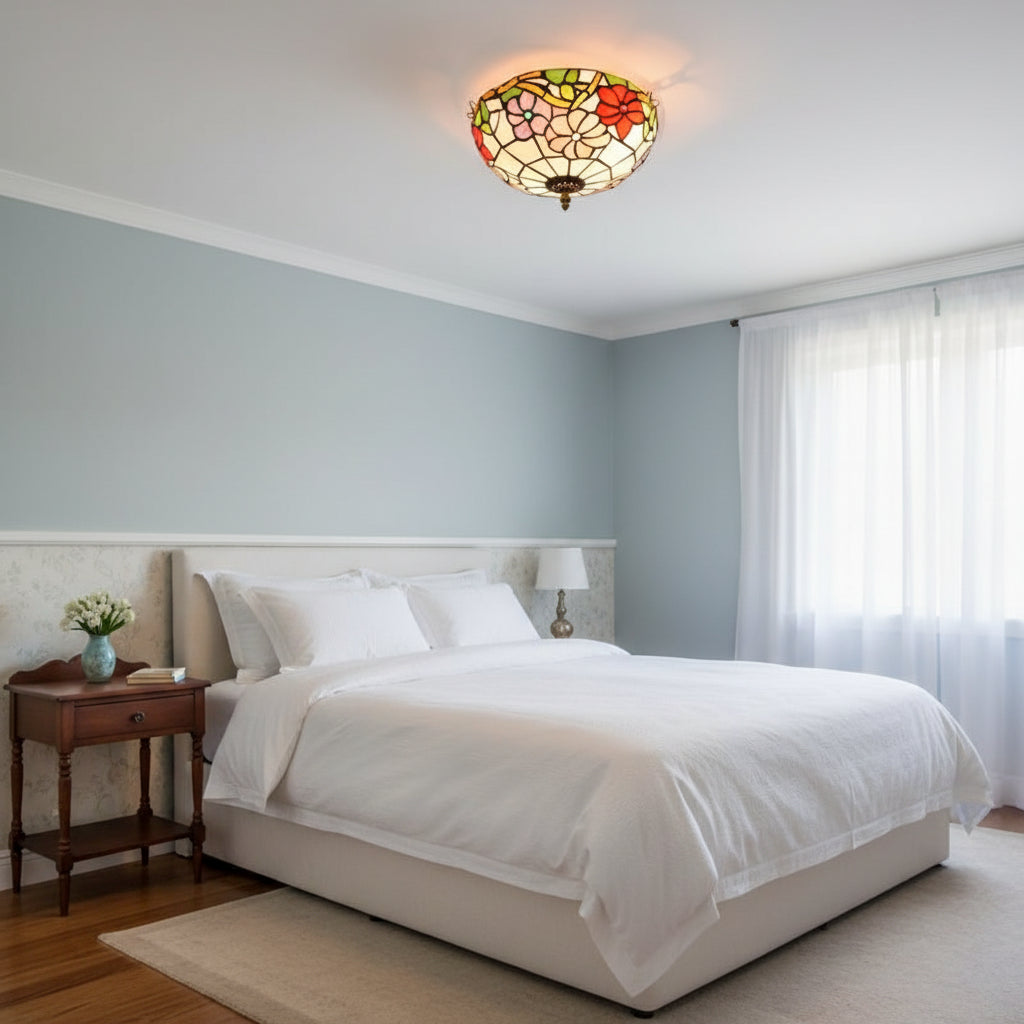 Multicolor Floral Stained Glass Ceiling Light in Tiffany Style
