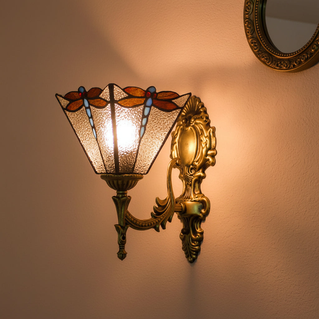 Bronze Dragonfly Tinted Glass Wall Sconce