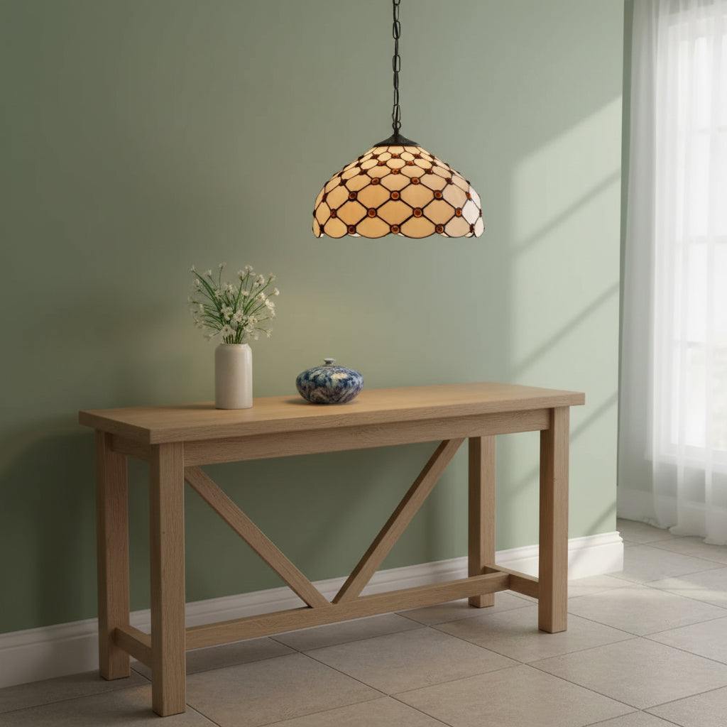 Tiffany Style Pendant Light with Amber Jewels