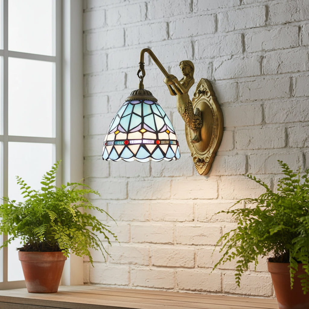 Tiffany Mermaid Wall Sconce in Stained Glass