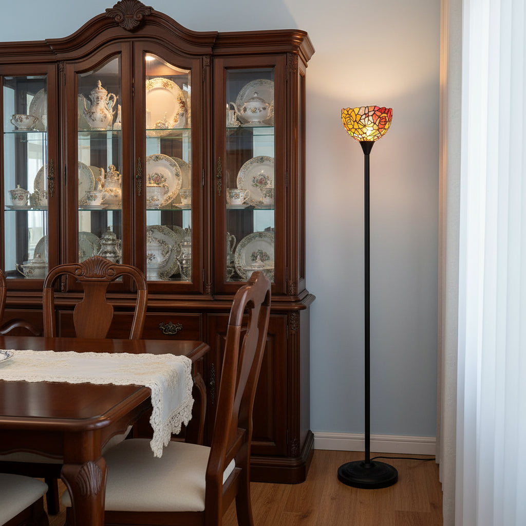 Tiffany Style Floor Lamp in Floral Stained Glass