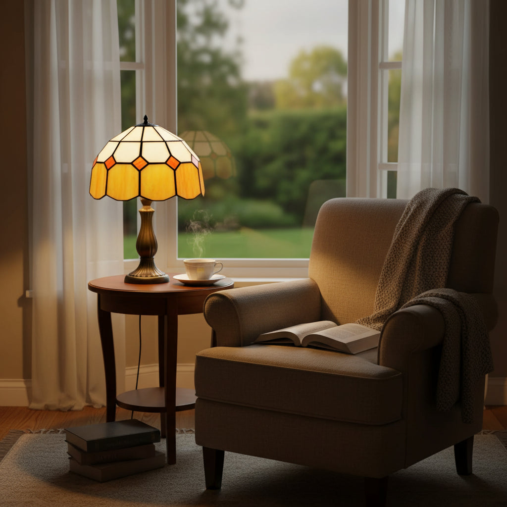 Geometric White Amber Tinted Glass Lampshade