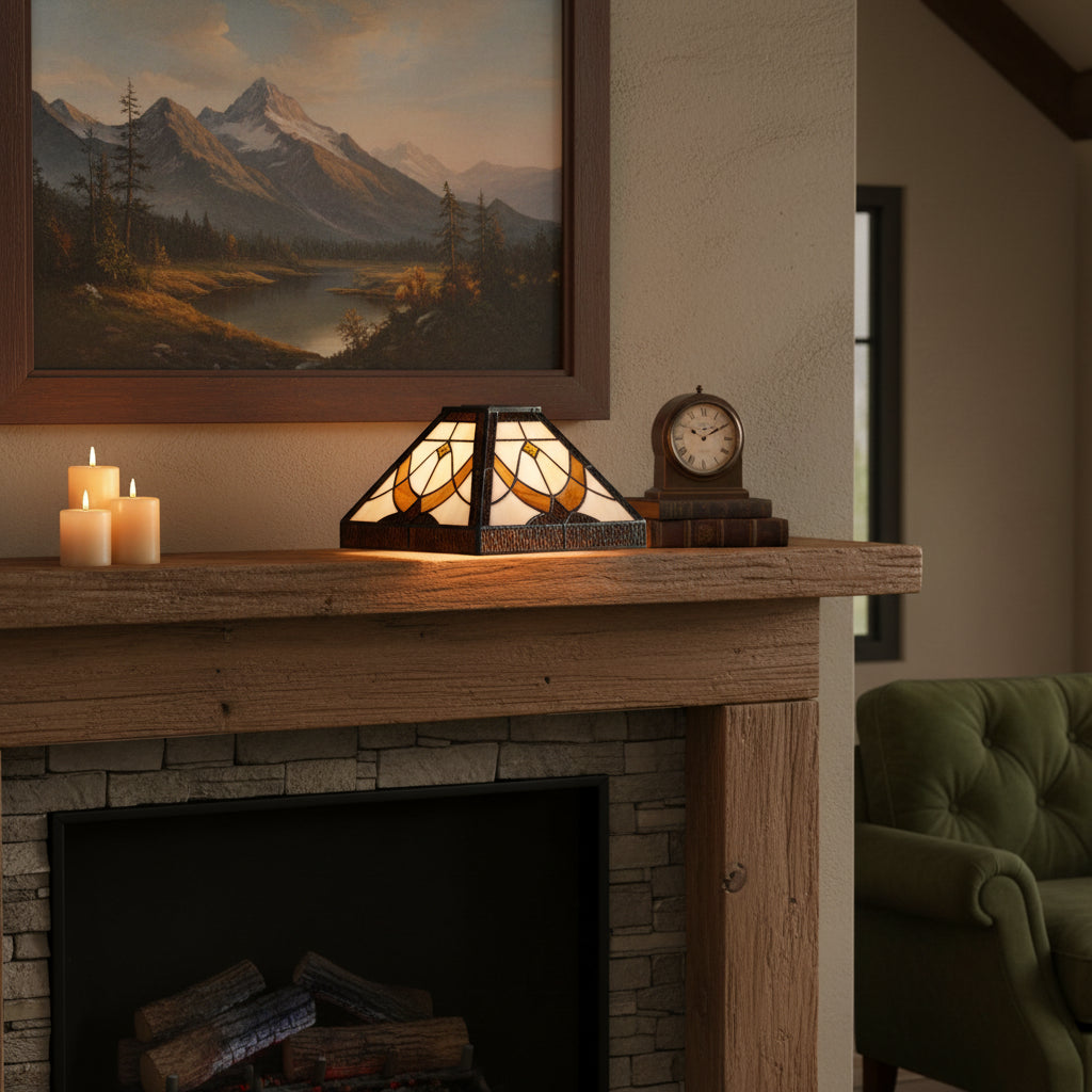 Square Tiffany-Style Lampshade in Cream and Amber