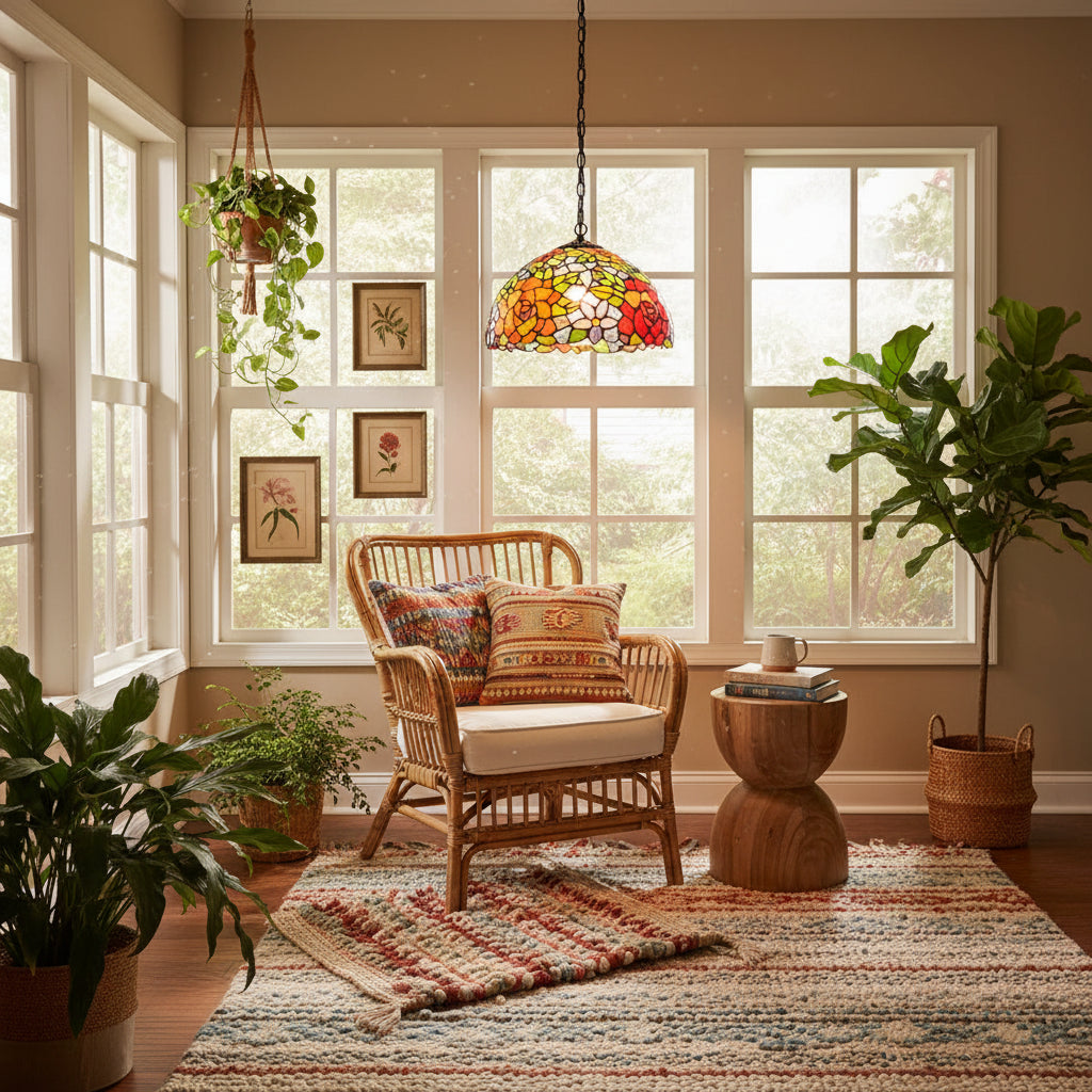 Tiffany Style Floral Pendant Lamp Multicolor