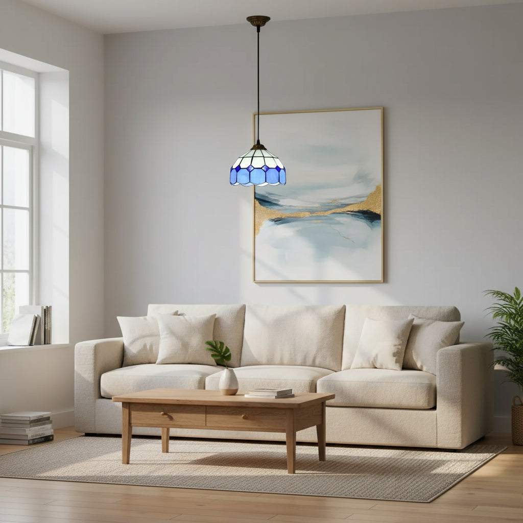 White and Blue Geometric Tiffany Pendant Light