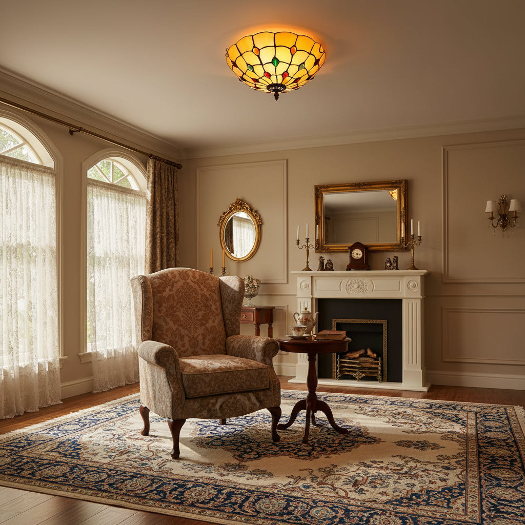 Tiffany Style Stained Glass Dome Ceiling Light