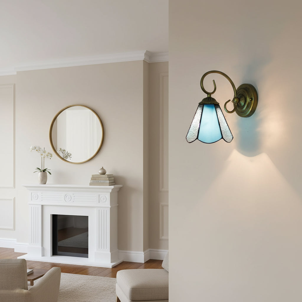 Tiffany Wall Sconce in Blue and Bronze Glass