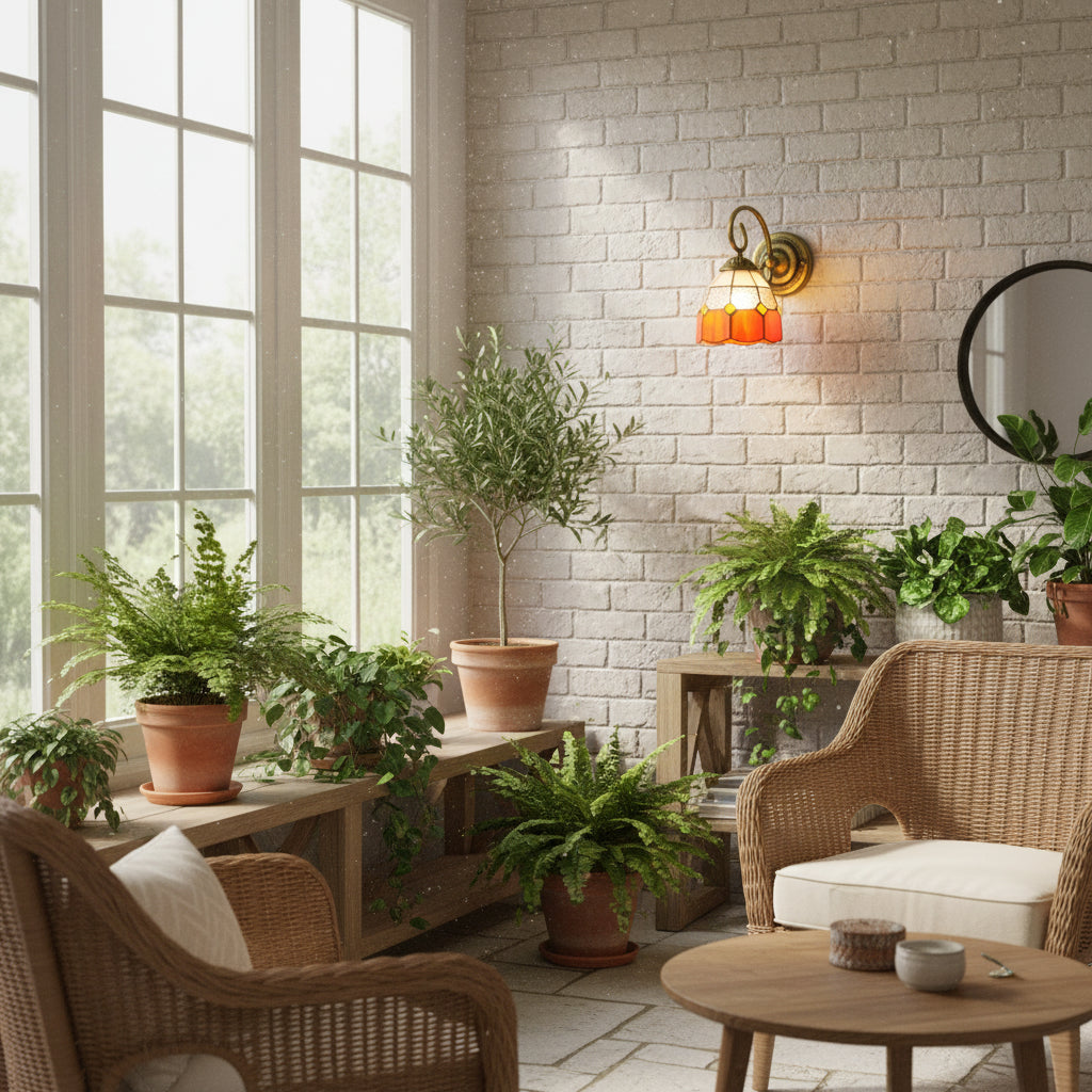 Vintage Stained Glass Wall Sconce in Warm Tones