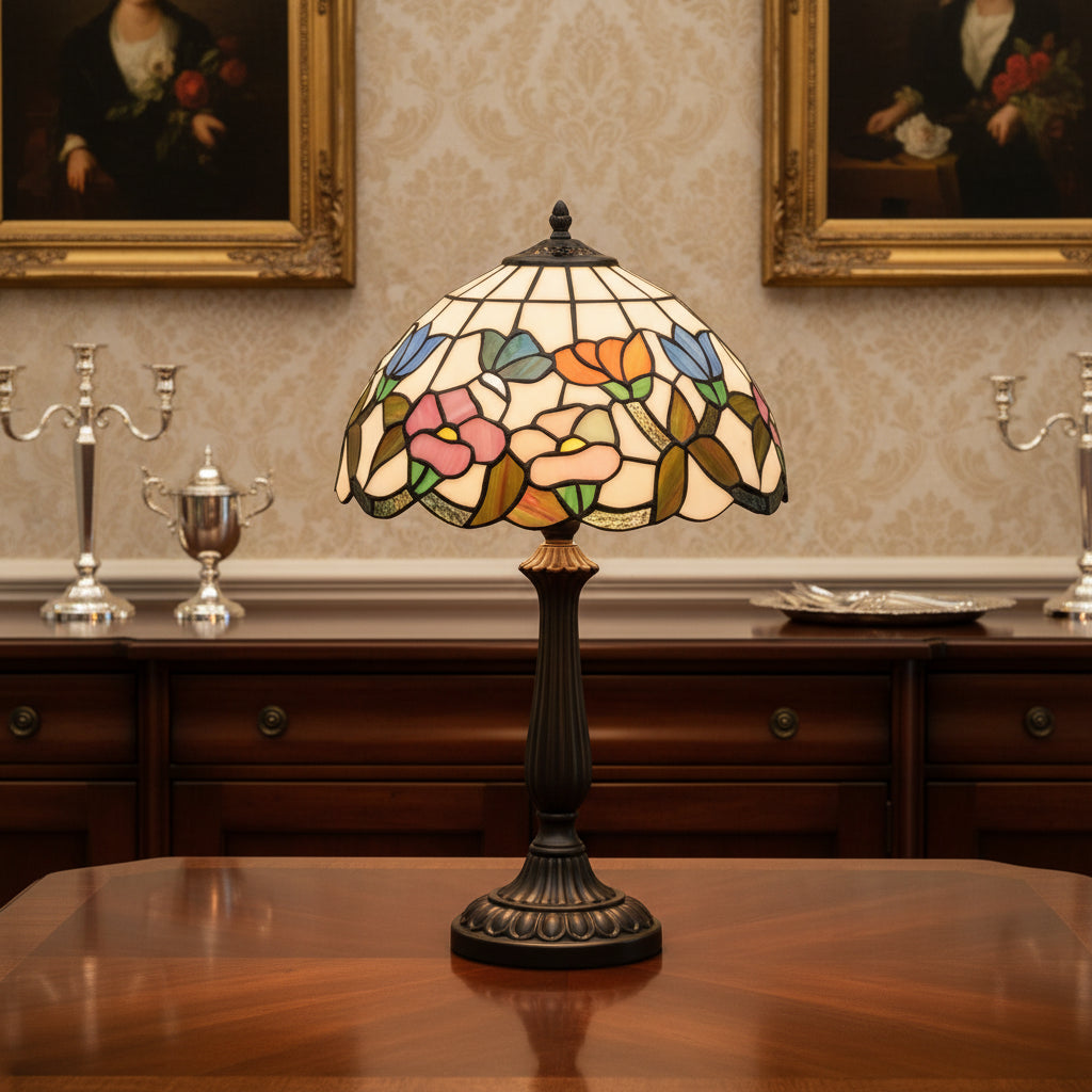 Geometric Floral Stained Glass Tiffany Lampshade