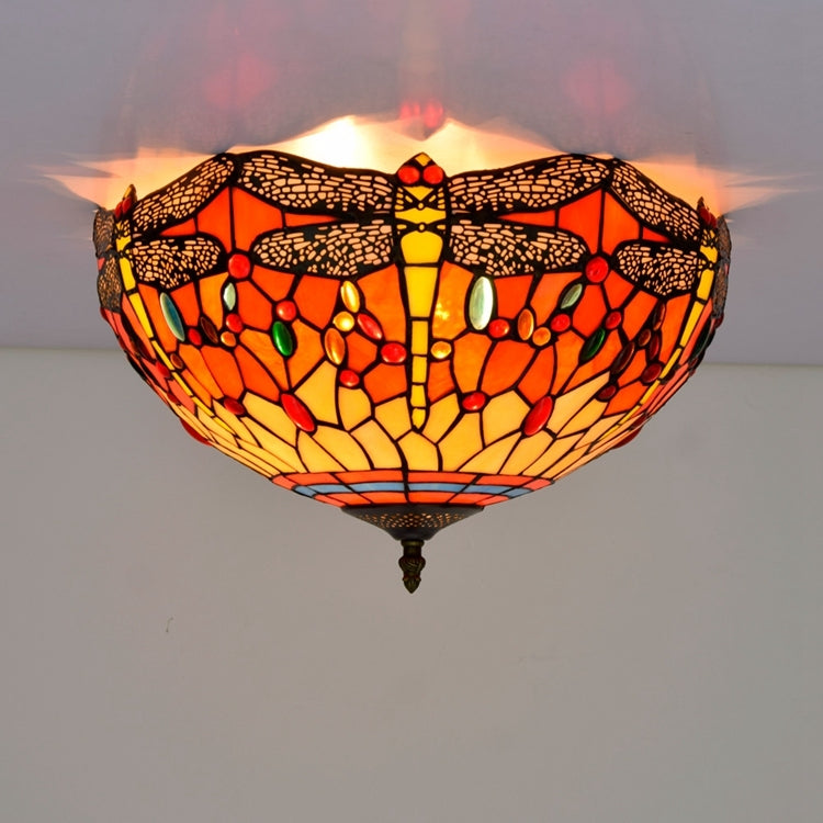 Red Dragonfly Stained Glass Ceiling Light