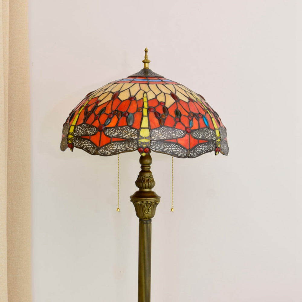 Red Dragonfly Stained Glass Tiffany Floor Lamp