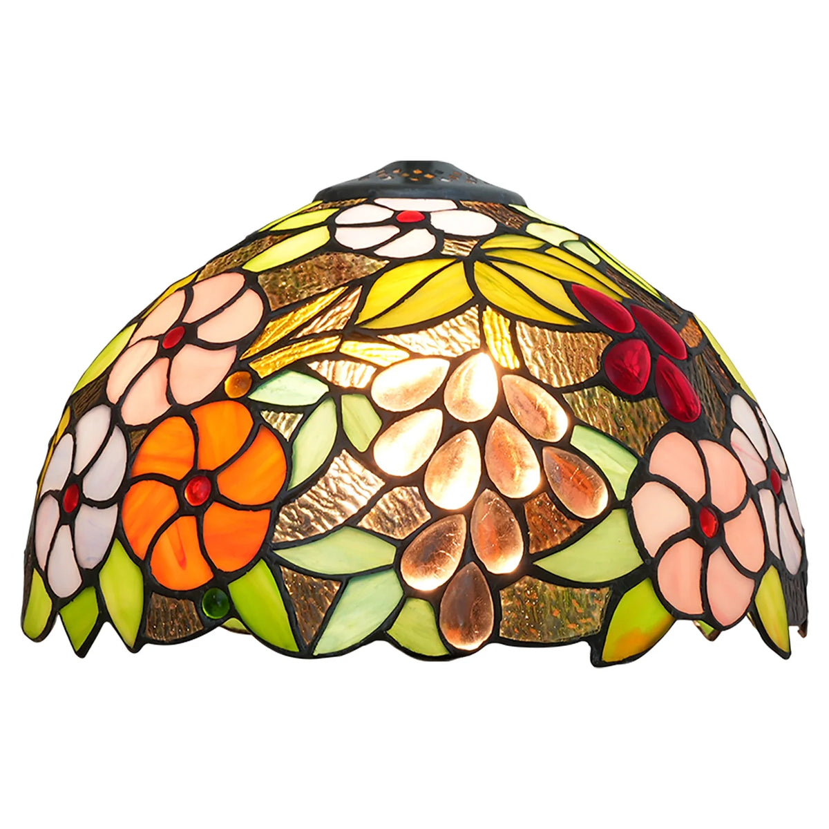 Replacement lampshade for Tiffany chandelier, modern European Mediterranean style, 12 inches wide, tinted glass vine flower pattern