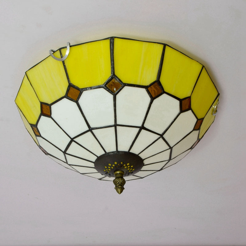 Retro Stained Glass Ceiling Light in Yellow and White