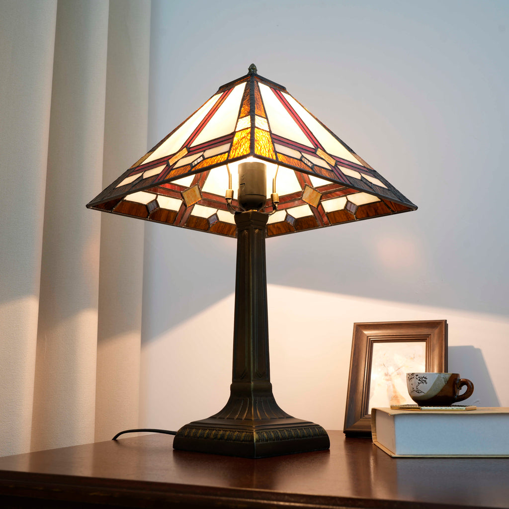 Square Geometric Tiffany Stained Glass Table Lamp