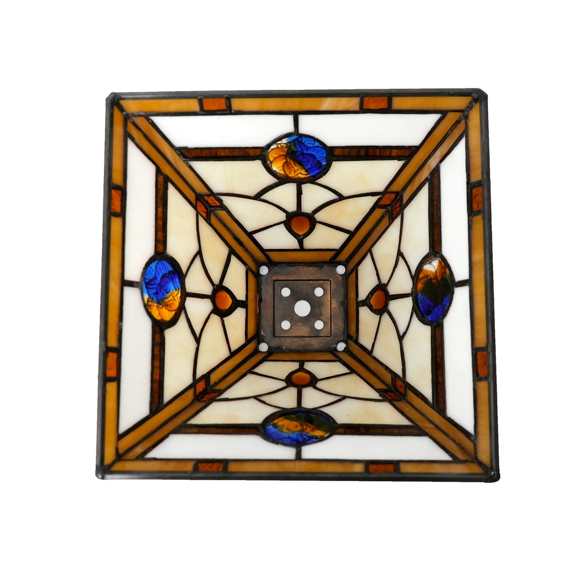 Square Tiffany Stained Glass Lampshade in Cream with Vibrant Shades