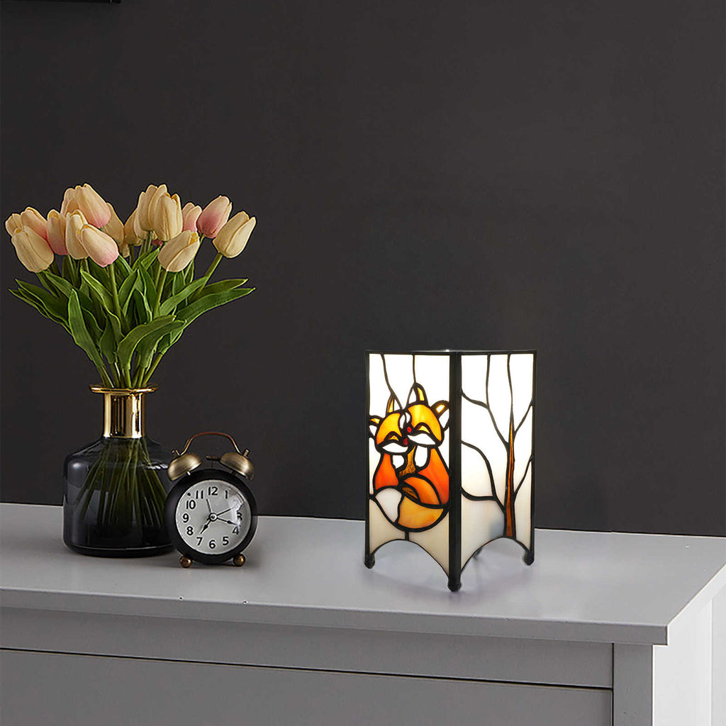 Stained Glass Bedside Lamp with Loved Foxes