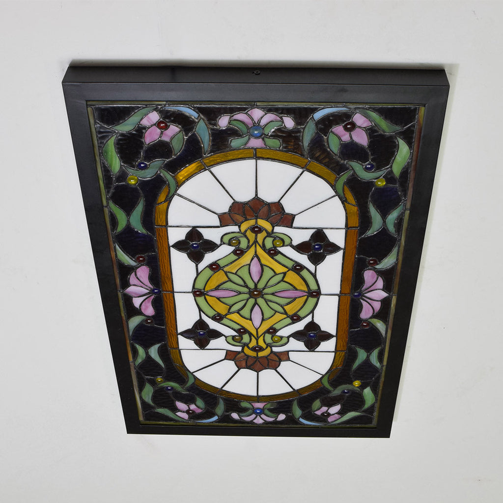 Stained Glass Ceiling Light with Floral and Geometric Design