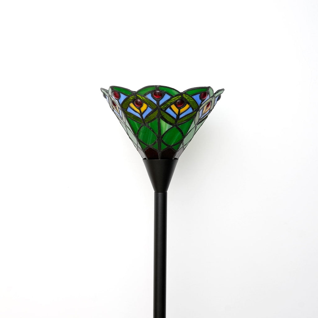 Stained Glass Floor Lamp in Multicolored Scalloped Green
