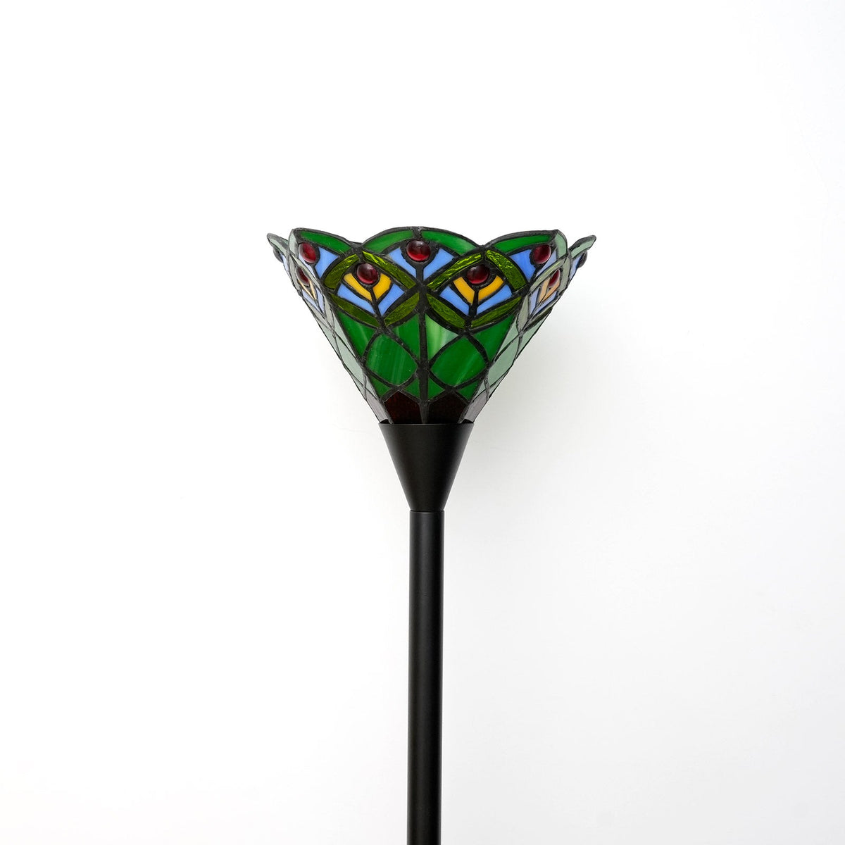 Stained Glass Floor Lamp in Multicolored Scalloped Green