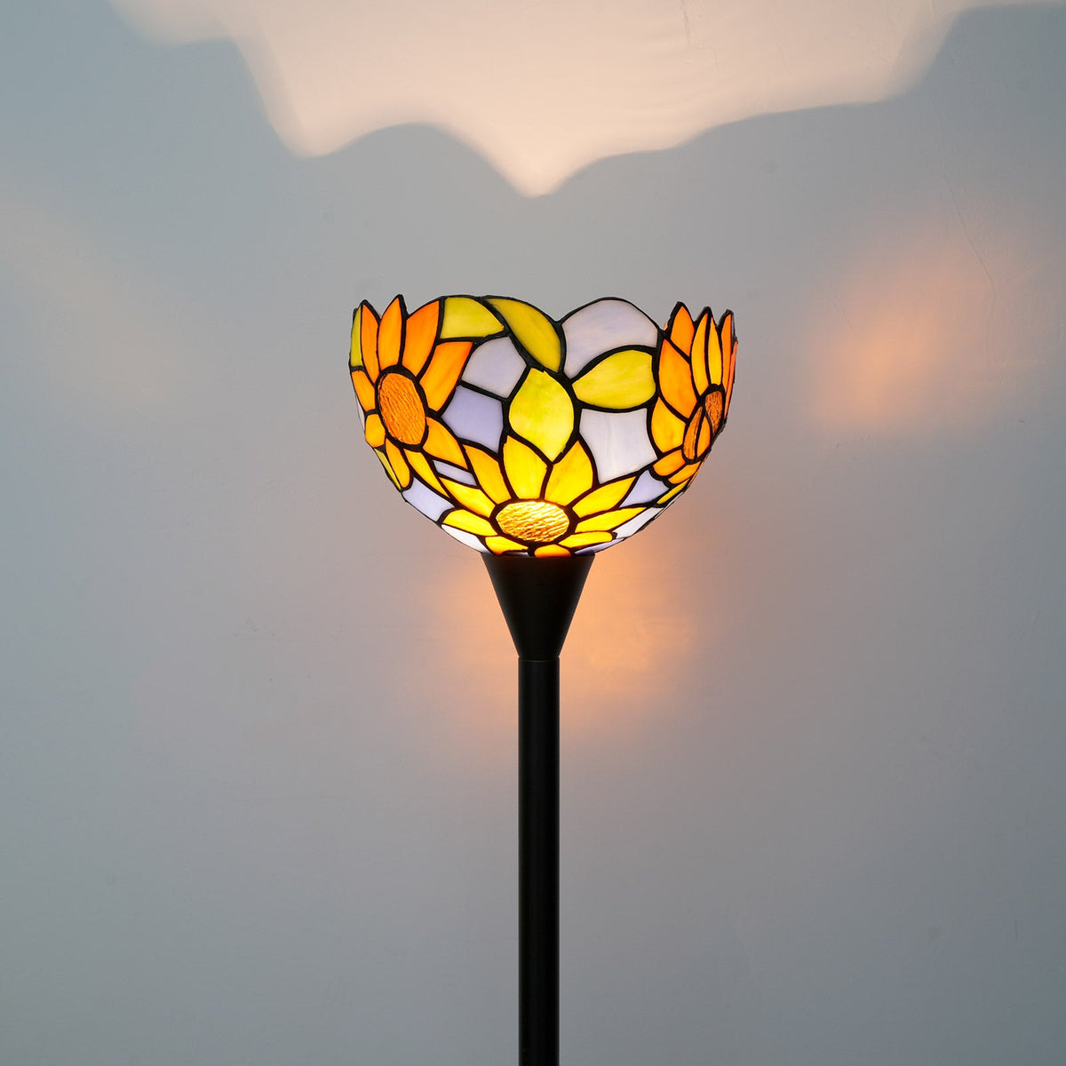 Stained Glass Floor Lamp with Yellow Sunflower Motif