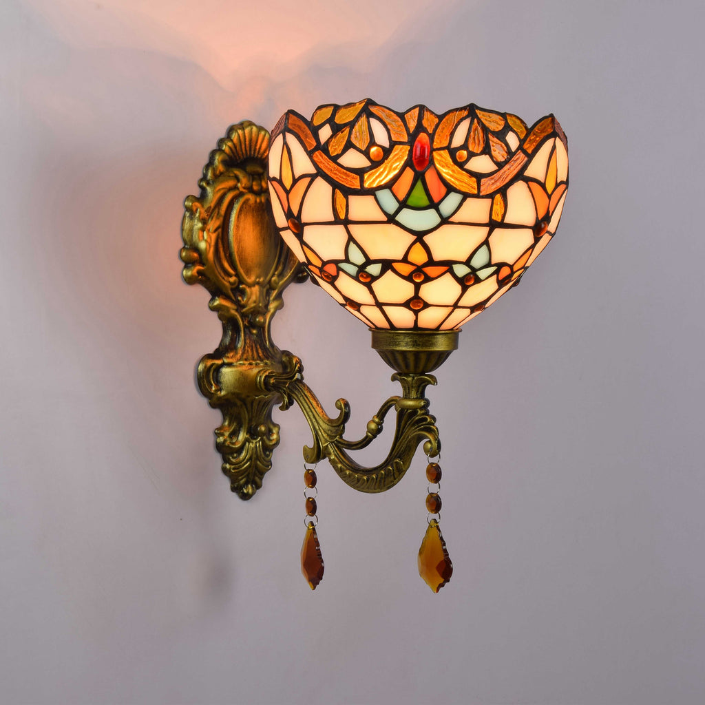 Stained Glass Mosaic and Aged Brass Wall Sconce