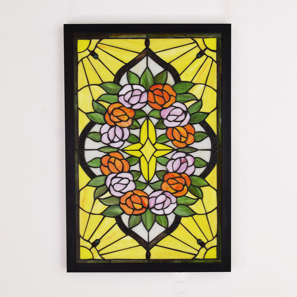 Stained Glass Panel with Rose Wreath and Star