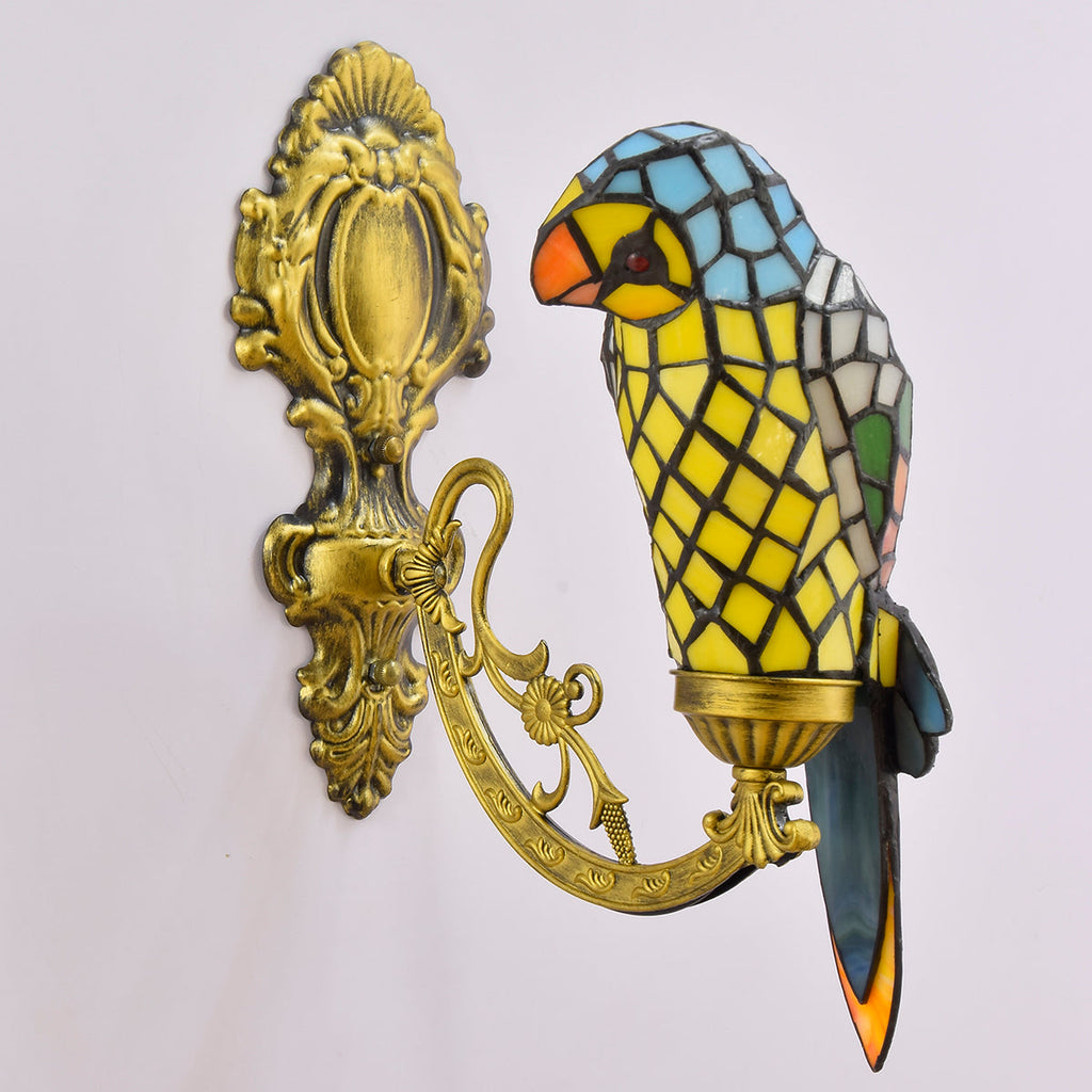 Stained Glass Parrot Wall Sconce in Multicolor