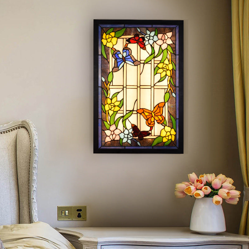 Stained Glass Wall Sconce with Multicolored Butterflies